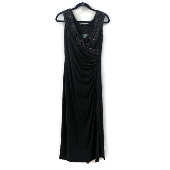 Lauren Ralph Lauren Sequin Collar Jersey Maxi Gown - Black 8 - Picture 2 of 6